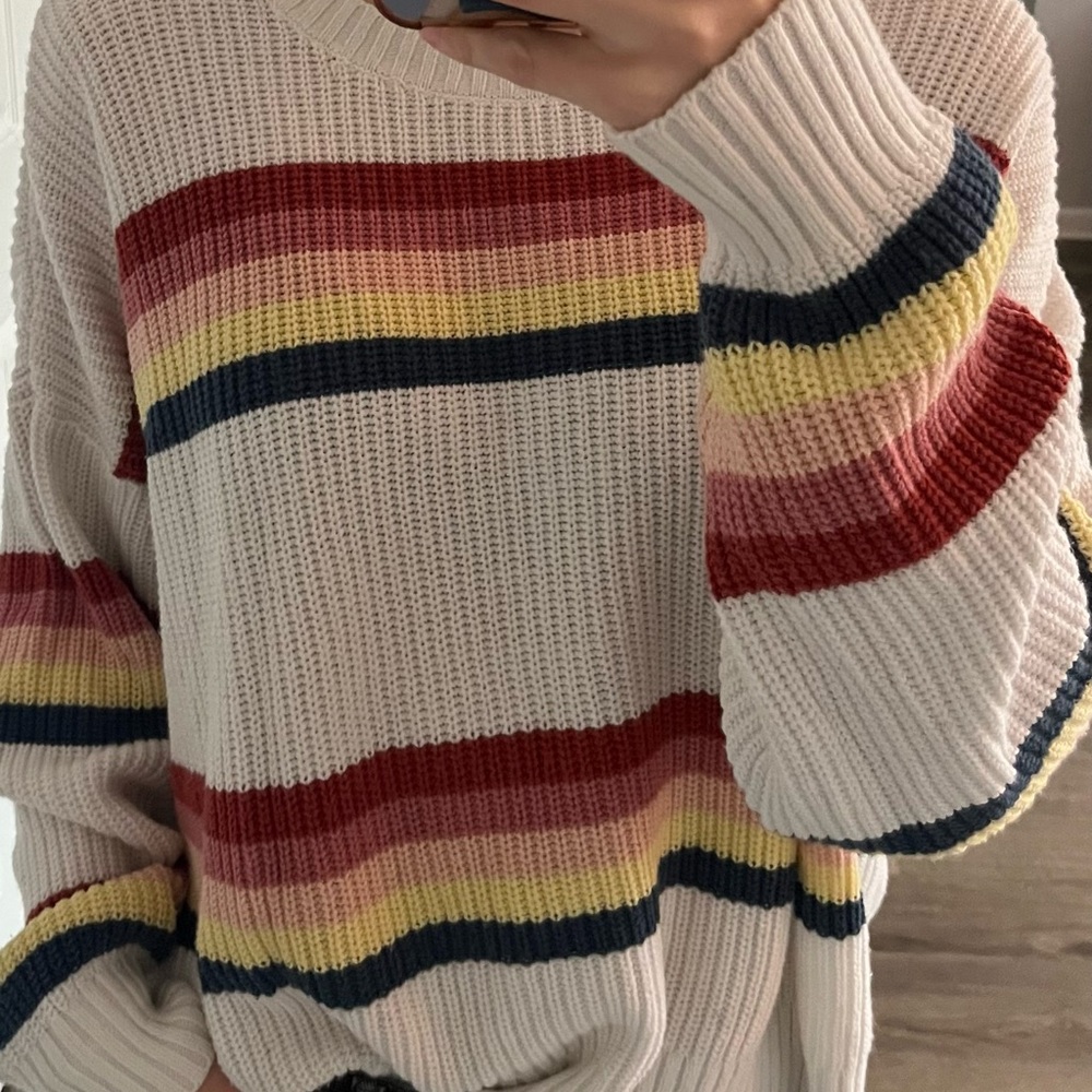 Hollister Women's Striped Sweater - Red, Yellow, and Blue